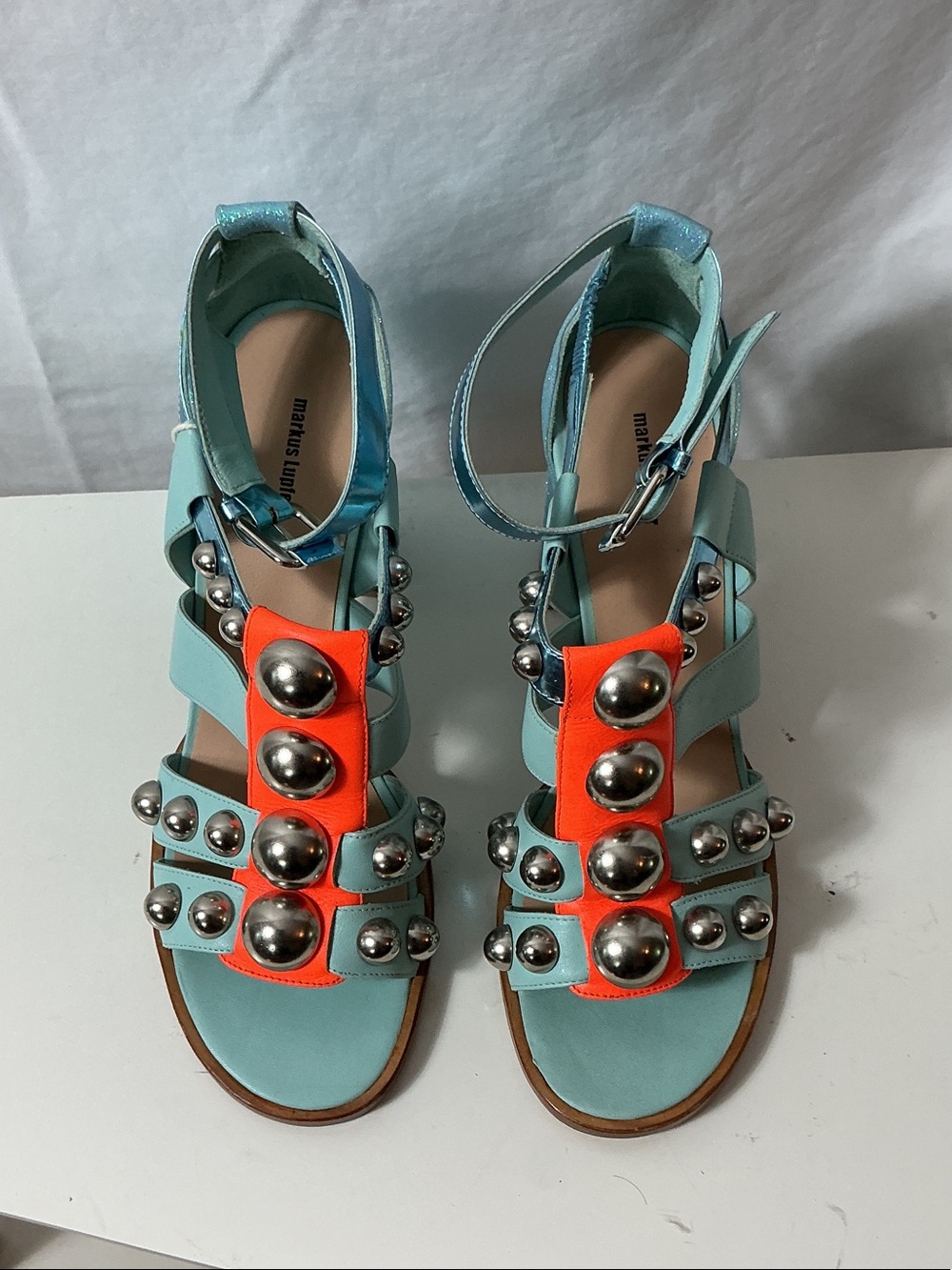 Markus Lupfer Aqua & Orange Studded Gladiator Sandals